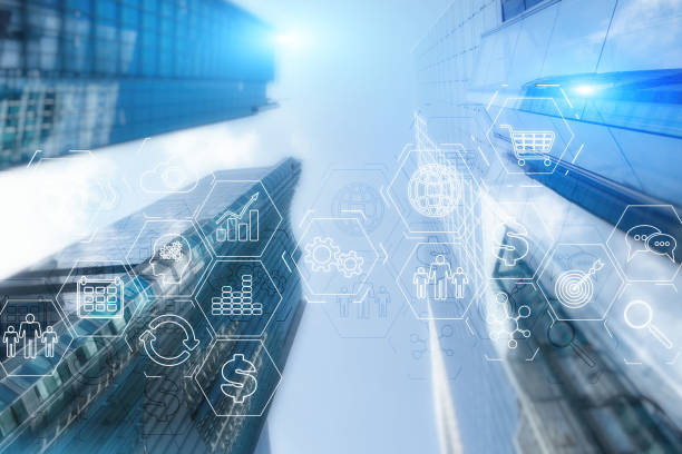 istock Enterprise Resource Planning. Business intelligence control panel marketing on modern city of the future background. ERP. 1202124942