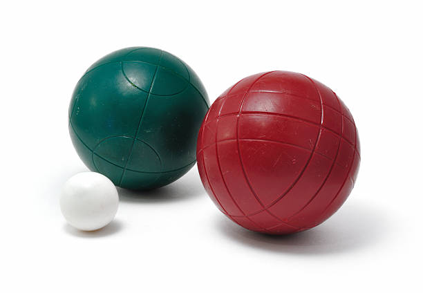Red and Green Bocce Balls and Pallino (Jack or Boccino)  isolated on white