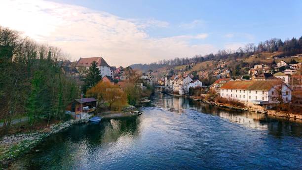 January. View of the Aare River and the Old Town, Brugg, Switzerland. January. View of the Aare River and the Old Town, Brugg, Switzerland. aargau canton photos stock pictures, royalty-free photos & images