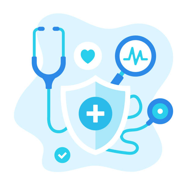 ヘルスケアベクターのイラスト。フラットなデザイン。抽象的な医療概念 - pulse trace taking pulse computer monitor healthcare and medicine点のイラスト素材／クリップアート素材／マンガ素材／アイコン素材