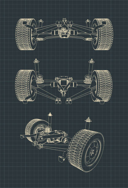 подвеска внедорожника - machine part drawing organization blueprint stock illustrations