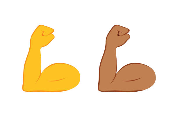 Flexed bicep color icon. Strong emoji. Muscle. Bodybuilding, workout. Man's arm, forearm. Isolated vector illustration. Flexed bicep color icon. Strong emoji. Muscle. Bodybuilding, workout. Man's arm, forearm. Isolated vector illustration. Flexing bicep muscle strength or arm workout icon for exercise apps and websites muscle strength icon stock illustrations