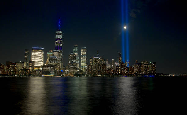 istock 9-11 Tribute in Light and Moon 1202137753