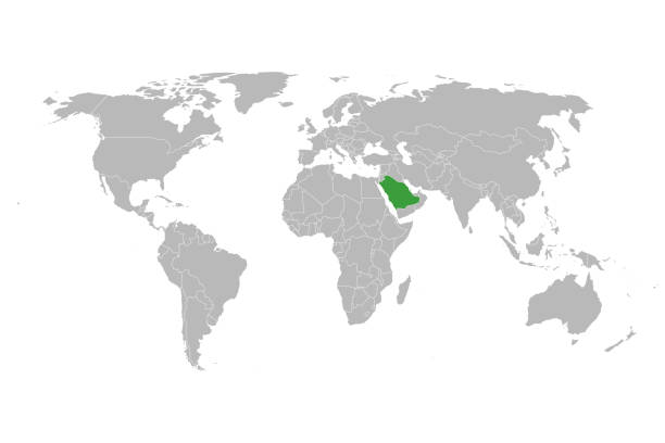 ilustrações de stock, clip art, desenhos animados e ícones de world with highlighted green marked saudi arabia map - iran vector saudi arabia kuwait
