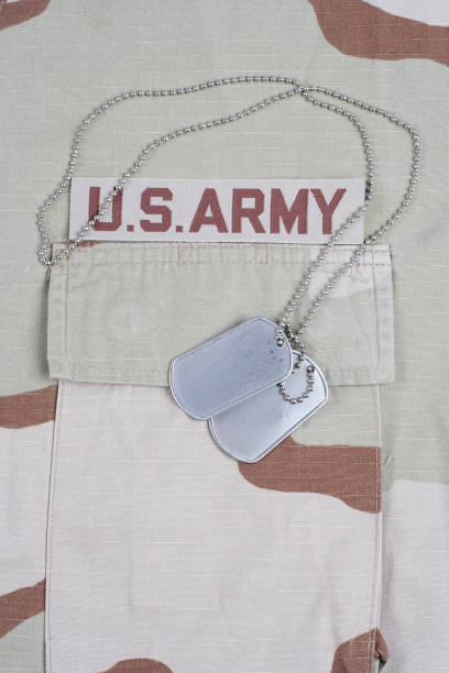 istock US ARMY branch tape with dog tags on desert camouflage uniform 1202141174