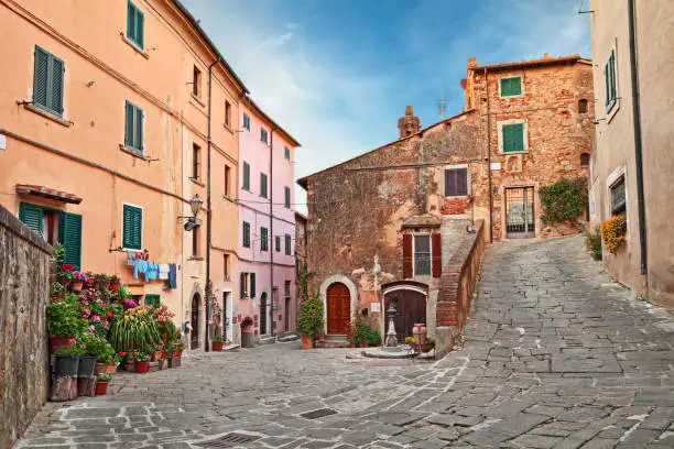 Photo of Castagneto Carducci, Leghorn, Tuscany, Italy: picturesque corner of the village where he lived the poet Giosue Carducci