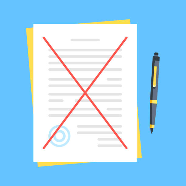Crossed out document. Break contract, cancelling agreement, rejection concepts. Modern flat design. Vector illustration Crossed out document. Break contract, cancelling agreement, rejection concepts. Modern flat design. Vector illustration treaty stock illustrations