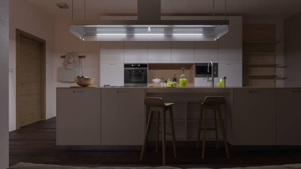 istock Softly Illuminated Kitchen with Furniture 1202145004
