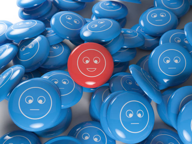 istock Red smiley badge stands out from the crowd 1202147905
