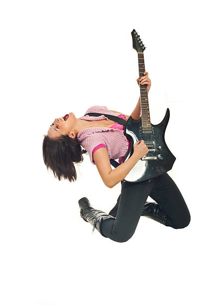 istock Rock girl with guitar singing 120215524