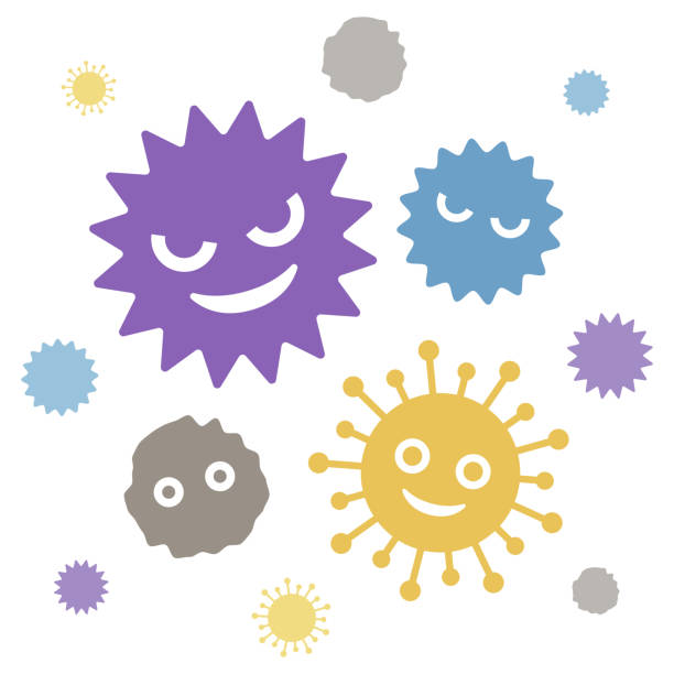 Virus Illustration of virus and pollen. dust illustrations stock illustrations