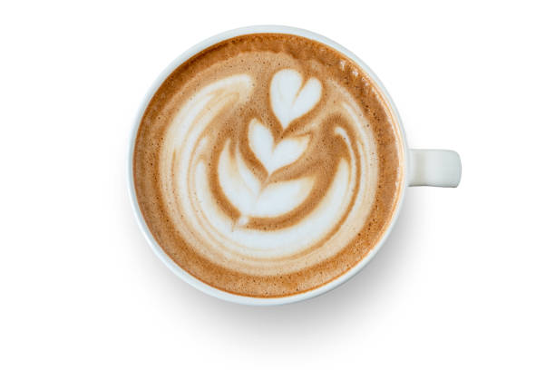 istock Top view, white cup Latte coffee isolated on white background. File contains with clipping path So easy to work. 1202158967