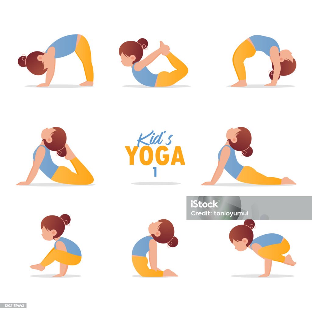 Kids Yoga Set Gymnastics For Children And Healthy Lifestyle Cartoon Kids In  Different Yoga Poses Vector Art Stock Illustration - Download Image Now -  iStock