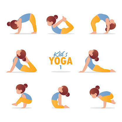 Kids Yoga Set Gymnastics For Children And Healthy Lifestyle Cartoon Kids In  Different Yoga Poses Vector Art Stock Illustration - Download Image Now -  iStock