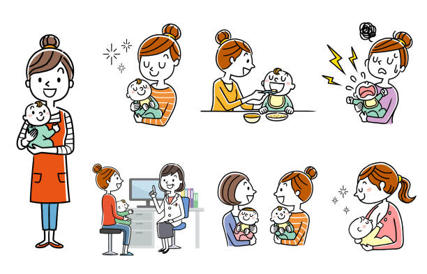 stockillustraties, clipart, cartoons en iconen met people set: ouderschap, ouder en kind, levensstijl - gevoerd worden