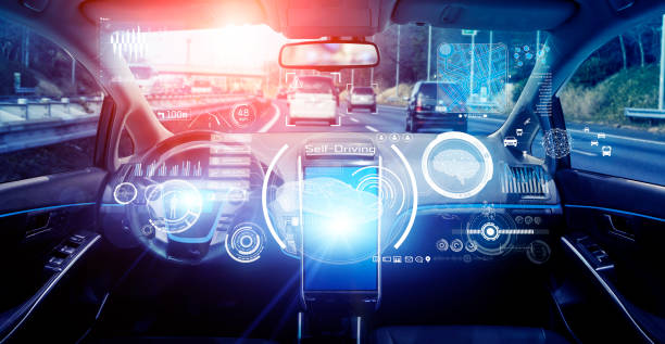 istock Interior of autonomous car. Driverless vehicle. Self driving. UGV. Advanced driver assistant system. 1202166856