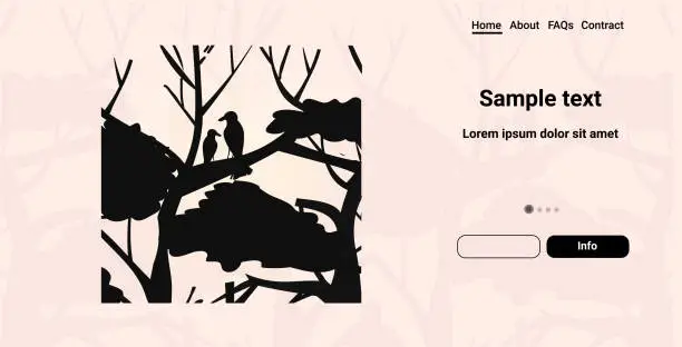 Vector illustration of trees and birds silhouettes bushfire natural disaster concept pray for Australia horizontal copy space