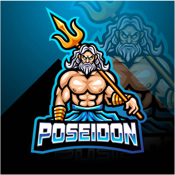 Poseidon esport mascot logo design with trident weapon Illustration of Poseidon esport mascot logo design with trident weapon triton greek god stock illustrations