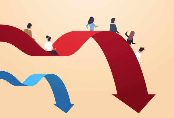 businesspeople sliding down falling economic arrow financial crisis bankrupt investment risk business failure concept full length horizontal businesspeople sliding down falling economic arrow financial crisis bankrupt investment risk business failure concept full length horizontal vector illustration sliding down stock illustrations