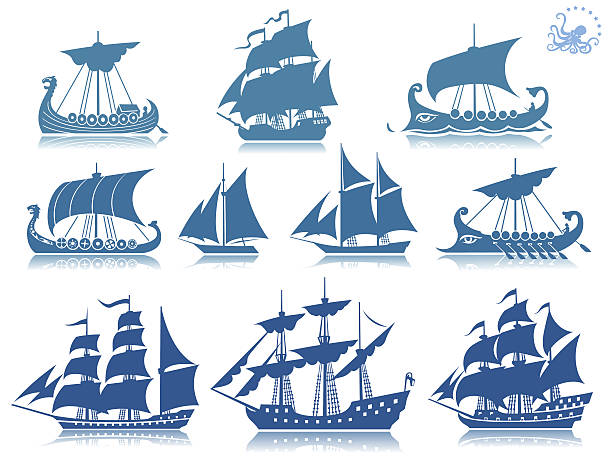 ilustraciones, imágenes clip art, dibujos animados e iconos de stock de barcos de vela iconset - drakkar