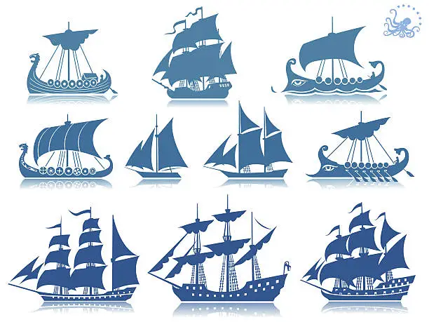 Vector illustration of Sailing ships Iconset