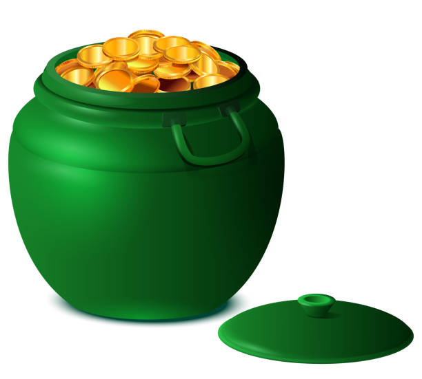 istock Good luck st patricks day big green pot of gold coins 1202184186