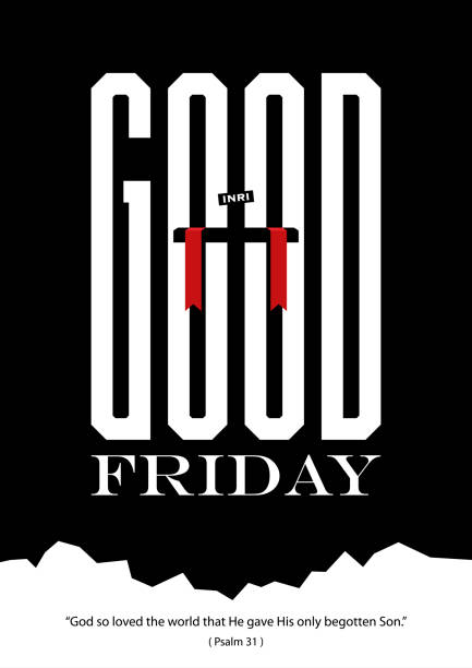 Good Friday Large Text Illustration of a cross in the middle of large size text on the background good friday stock illustrations