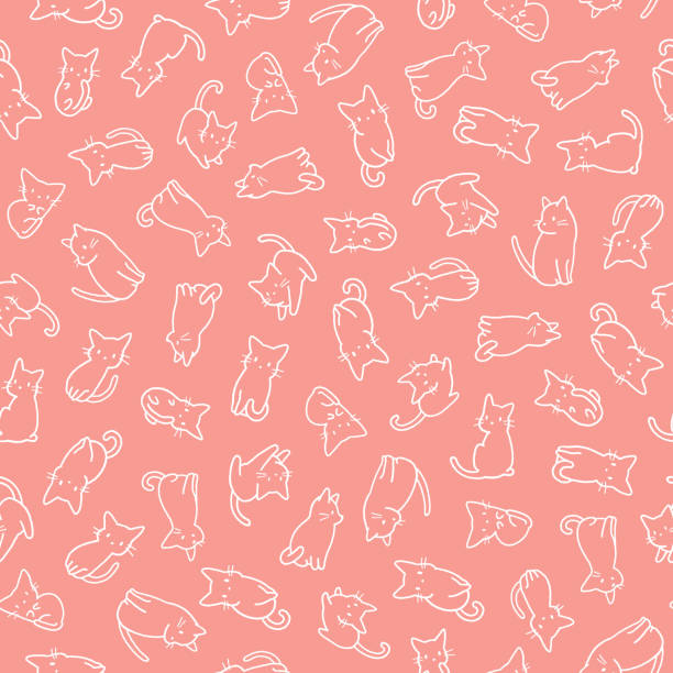 nette und einfache katze nahtlose muster, - raubkatze stock-grafiken, -clipart, -cartoons und -symbole