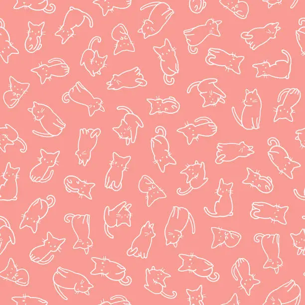 Vector illustration of Cute and simple cat seamless pattern,