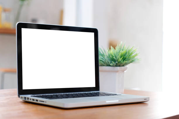 istock Laptop mock up, Computer with blank screen for template background, Laptop with blank screen backdrop for business, e commerce,  technology , online education, e learning, and internet of things 1202191526