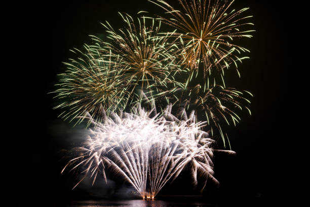 istock Colorful fireworks in black background 1202193604
