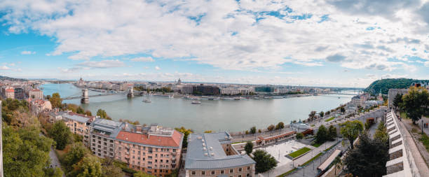 istock Panoramic view of Danube river and Chain Bridge in morning in Budapest 1202199338