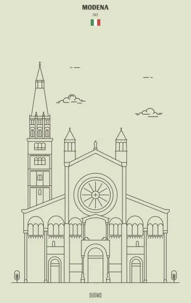 Vector illustration of Modena cathedral, Italy. Landmark icon