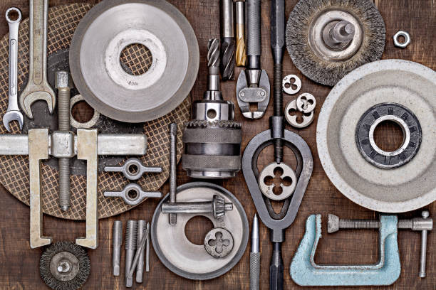 Photo of various metal tools for locksmithing. Everyday tools for repair work.