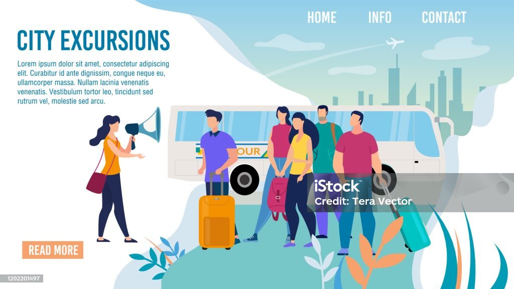 Excursion Representative Touristic Excursionist Service Flat Vector Webpage Stock Illustration ...