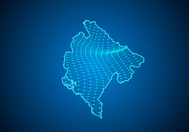 istock Abstract digital map of montenegro with particles dots and line. polygonal network business. Wireframe landscape background. Big Data. 3d futuristic. Global network connection. 1202201791