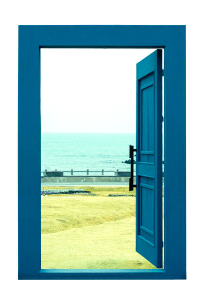 Goree, Senegal - March 01, 2023 : View from inside the House of Slaves, capturing the iconic 'Door of No Return' open to the Atlantic Ocean on Goree Island, Senegal, a symbol of the slave trade.
