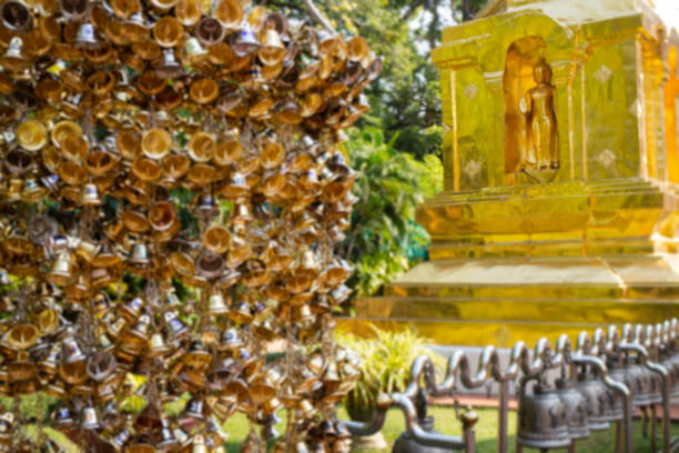 Hanged many bells in Thai public temple, stock photo