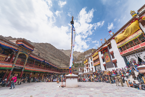 Side view of the Jokhang temple. The Jokhang is considered as the most sacred temple in Tibet. First built in 652 CE it has been enlarged several times over the next 900 years