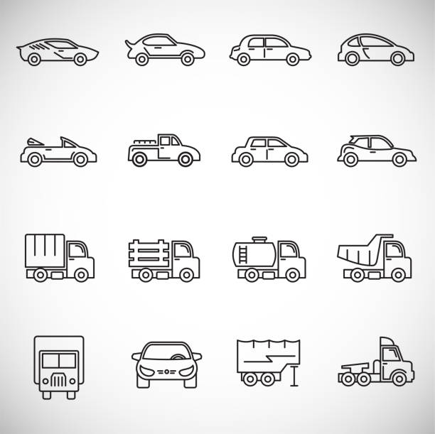 ilustrações de stock, clip art, desenhos animados e ícones de car icons set outline on background for graphic and web design. creative illustration concept symbol for web or mobile app. - truck pick up truck side view car