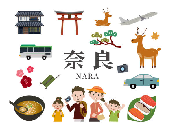 Sightseeing in Nara, Japan Vector illustration nsra stock illustrations