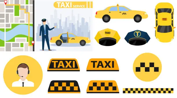 Vector illustration of Taxi banner set. Set banner for taxi service. Vector illustration of taxi service concept. Passenger delivery. Vector.