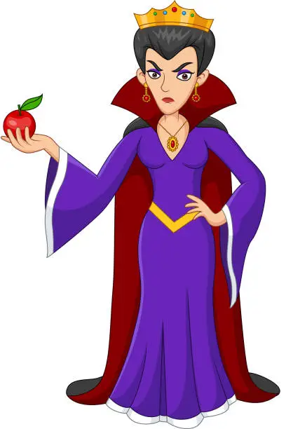 Vector illustration of Cartoon queen holding an apple