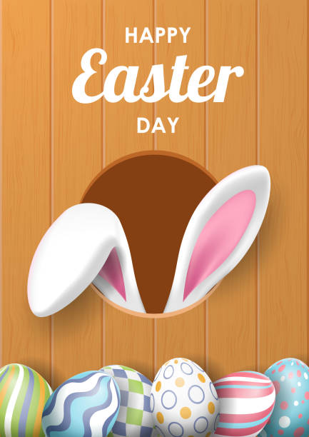 Happy Easter background with realistic painted eggs, and rabbit ears. Happy Easter background with realistic painted eggs, and rabbit ears. Vector illustration bunny ear stock illustrations