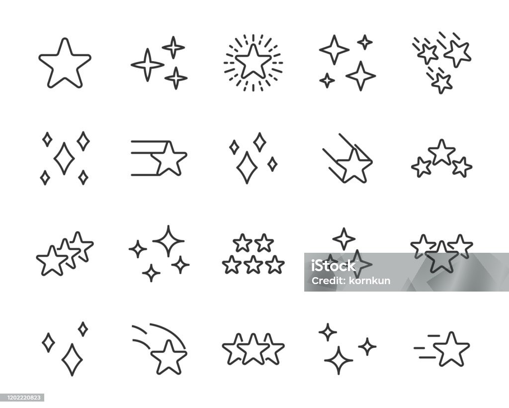 набор иконок звездной линии, награда, обзор, ранг, знак - Векторная графика Звезда роялти-фри