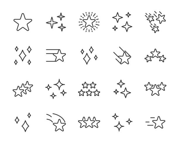 набор иконок звездной линии, награда, обзор, ранг, знак - звезда stock illustrations