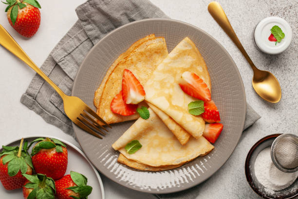 istock French Crepe with Berries for Chandeleur. Top view. Copy space. Flat lay 1202221446