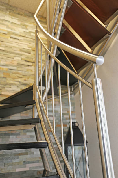 istock Interior staircase with stainless steel banister 1202223429