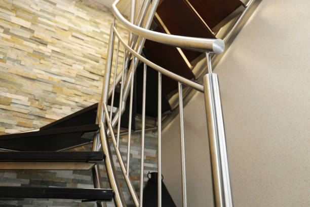 istock Interior staircase with stainless steel banister 1202223477