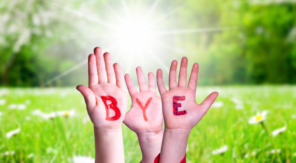 istock Children Hands Building Word Bye, Grass Meadow 1202226761